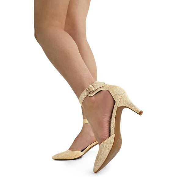 Dream Pairs Women's Gold Glitter Faux Suede pointed Toe Kitten Heels Pumps Shoes - Picture 6 of 7